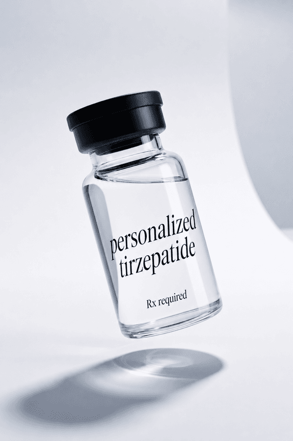 Tirzepatide injection vial, physician-prescribed and dispensed by a licensed pharmacy