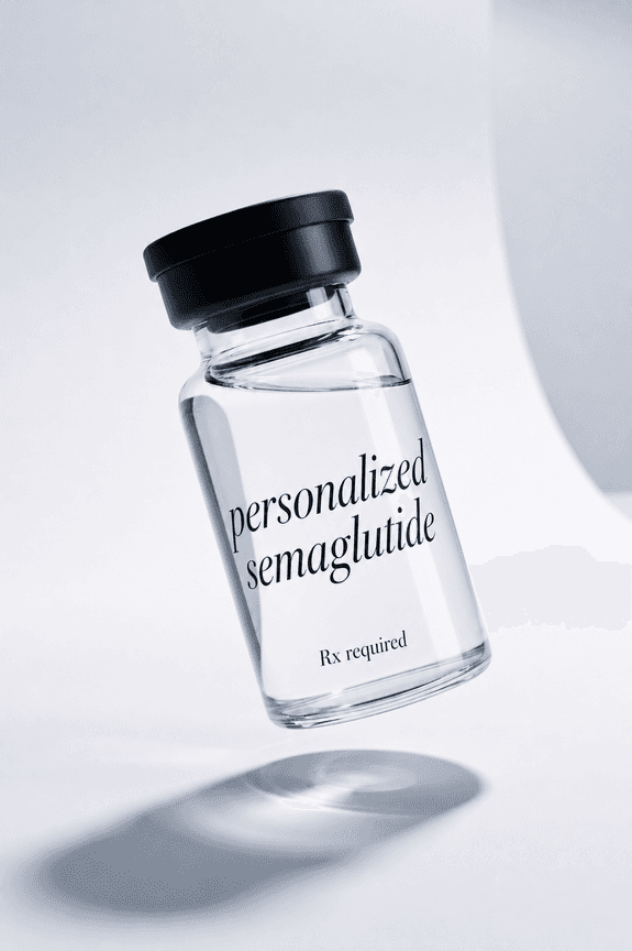 Semaglutide injection vial, physician-prescribed and dispensed by a licensed pharmacy